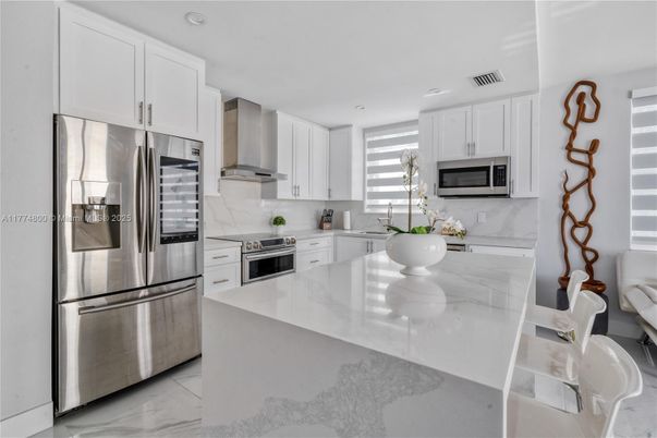 Interior, Kitchen, Marble, Recessed Lighting, Stainless Steel Appliances