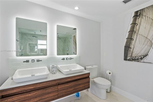 Bathroom, Dual Sink Vanities, Interior, Marble, Recessed Lighting