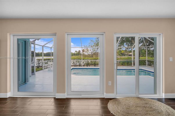 Empty room, Interior, Pool, Sun Room, Wood Texture Flooring