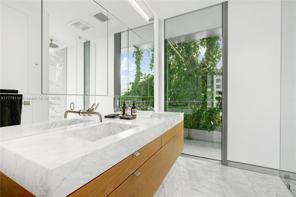 Bathroom, Dual Sink Vanities, Glass Shower, Interior, Marble, Marble Walls