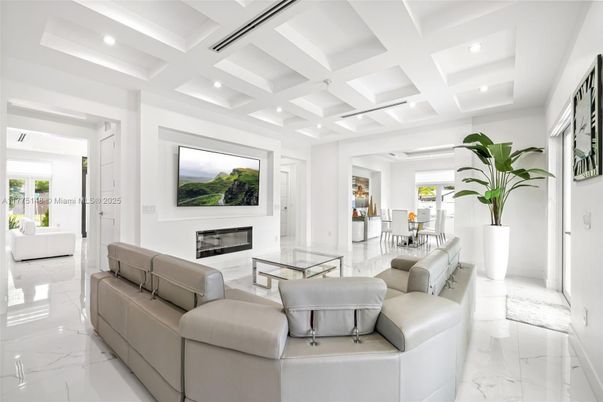 Dining room, Fireplace, Interior, Living room, Marble, Recessed Lighting