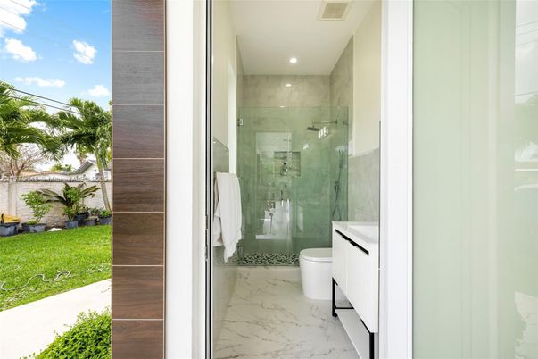 Bathroom, Glass Shower, Interior, Marble, Recessed Lighting
