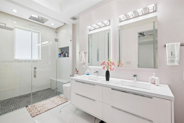 Bathroom, Dual Sink Vanities, Glass Shower, Interior, Recessed Lighting
