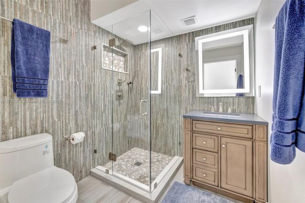 Bathroom, Glass Shower, Interior, Recessed Lighting