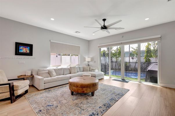 Interior, Living room, Recessed Lighting, Wood Texture Flooring
