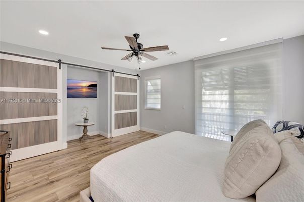 Bedroom, Interior, Recessed Lighting, Wood Texture Flooring