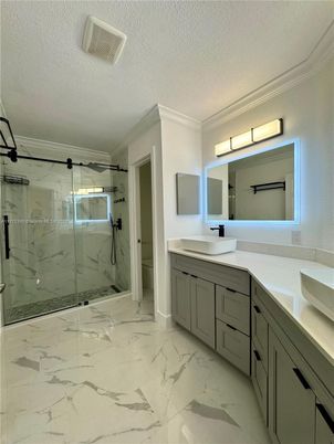 Bathroom, Dual Sink Vanities, Glass Shower, Interior, Marble, Marble Walls