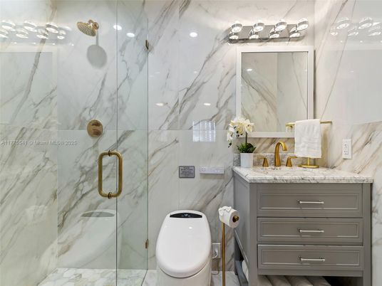 Bathroom, Glass Shower, Interior, Marble Walls