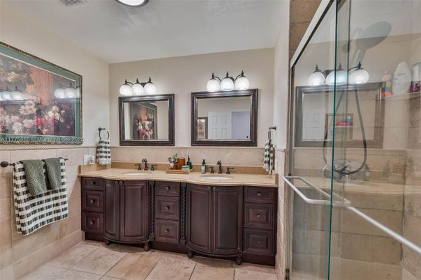 Bathroom, Dual Sink Vanities, Glass Shower, Interior
