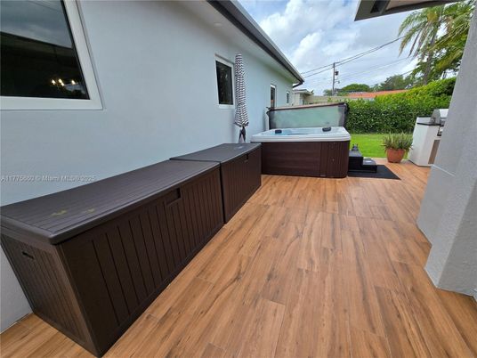 Exterior, Hot Tub, Wood Texture Flooring