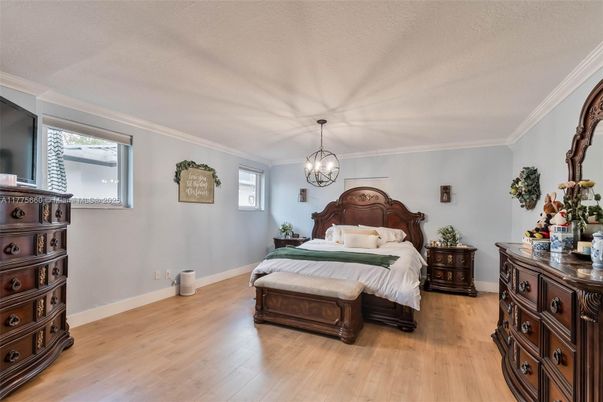 Bedroom, Interior, Pendant Lights, Wood Texture Flooring