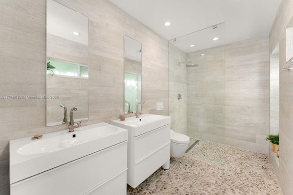 Bathroom, Dual Sink Vanities, Glass Shower, Interior, Recessed Lighting