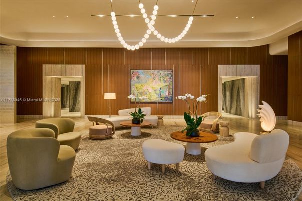 Interior, Living room, Pendant Lights, Recessed Lighting, Wood Texture Flooring, Wooden Walls