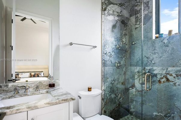 Bathroom, Glass Shower, Interior, Marble Walls