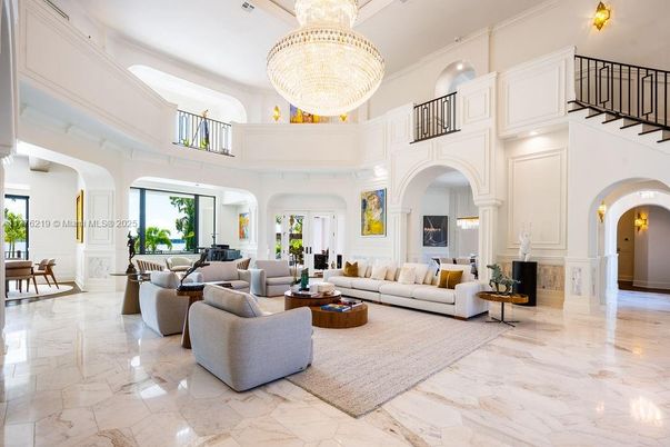 Chandelier, Fireplace, Interior, Living room, Marble, Recessed Lighting