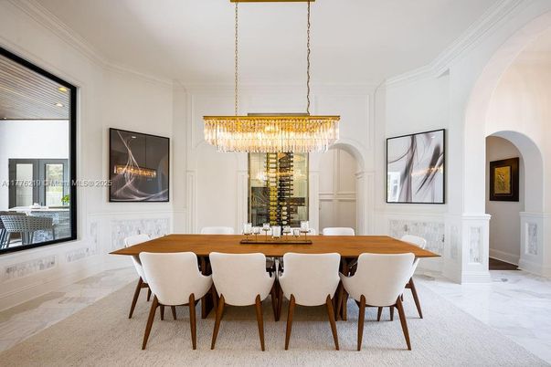 Chandelier, Dining room, Interior, Marble