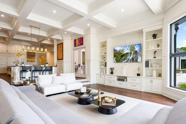 Interior, Living room, Pendant Lights, Recessed Lighting, Wood Texture Flooring
