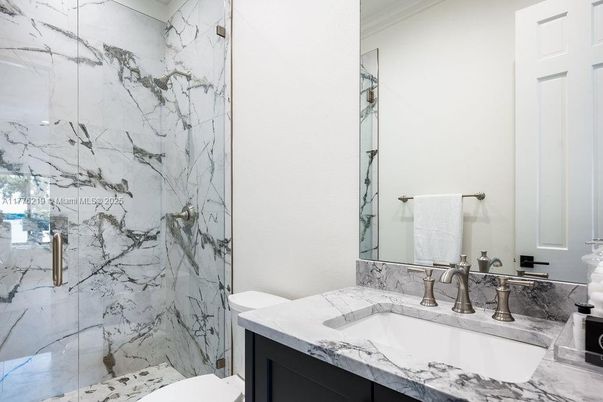 Bathroom, Glass Shower, Interior, Marble Walls