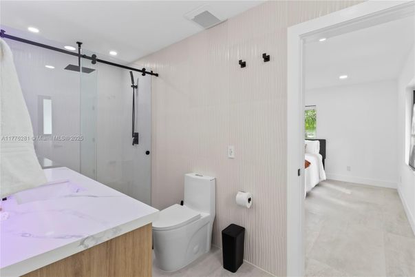 Bathroom, Glass Shower, Interior, Recessed Lighting