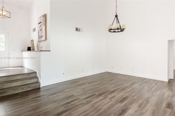 Empty room, Interior, Pendant Lights, Wood Texture Flooring