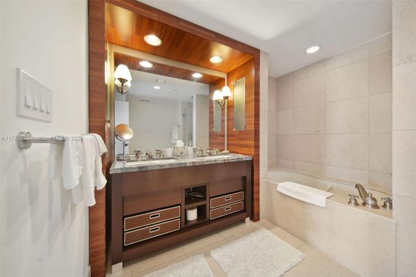 Bathroom, Dual Sink Vanities, Interior, Recessed Lighting, Wooden Beams, Wooden Ceilings