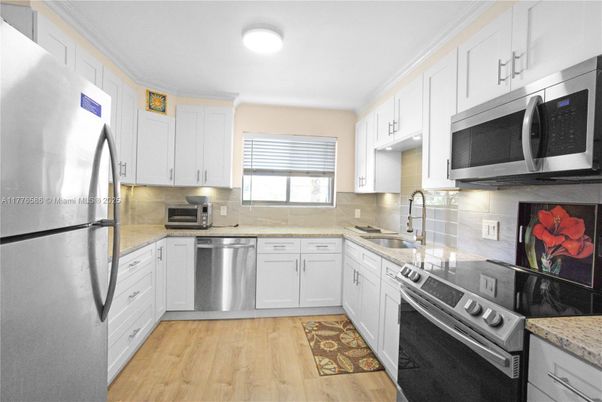 Interior, Kitchen, Stainless Steel Appliances, Wood Texture Flooring