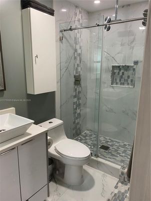 Bathroom, Glass Shower, Interior, Marble, Marble Walls, Recessed Lighting