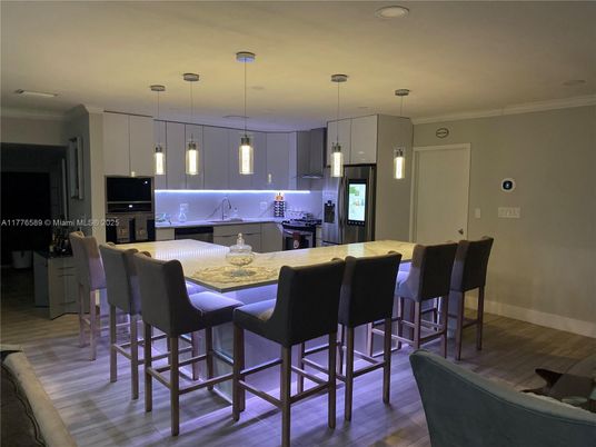 Interior, Kitchen, Pendant Lights, Recessed Lighting, Wood Texture Flooring