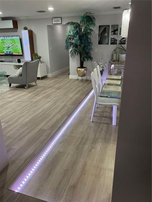 Dining room, Interior, Recessed Lighting, Wood Texture Flooring