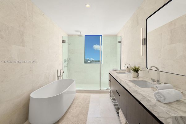 Bathroom, Dual Sink Vanities, Free Standing Baths, Glass Shower, Interior, Recessed Lighting