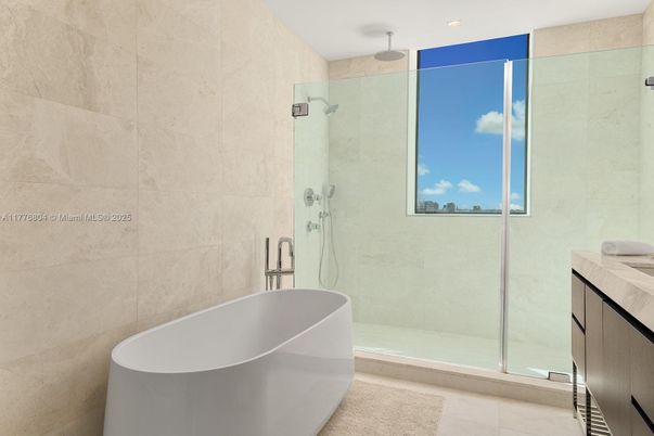 Bathroom, Free Standing Baths, Glass Shower, Interior, Recessed Lighting