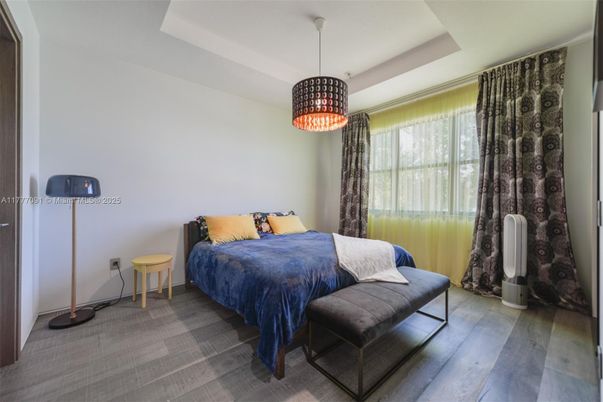 Bedroom, Interior, Pendant Lights, Wood Texture Flooring