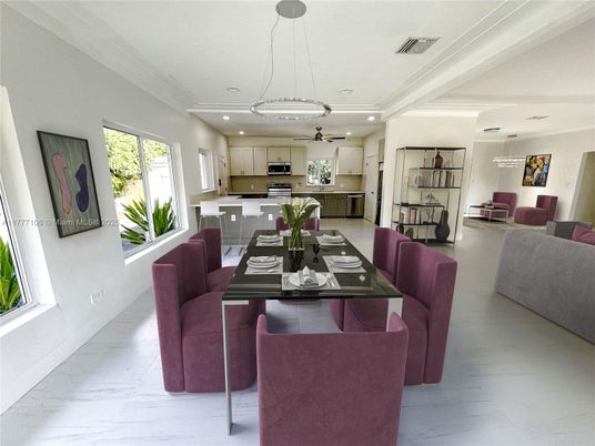 Dining room, Interior, Kitchen, Pendant Lights, Recessed Lighting, Stainless Steel Appliances