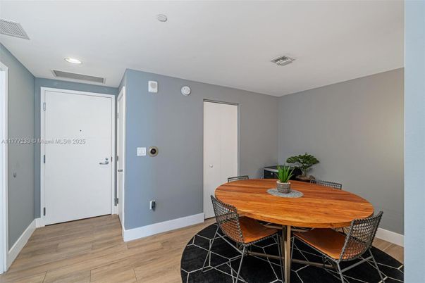 Dining room, Interior, Recessed Lighting, Wood Texture Flooring