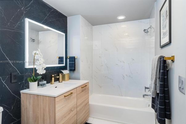 Bathroom, Interior, Marble Walls, Recessed Lighting