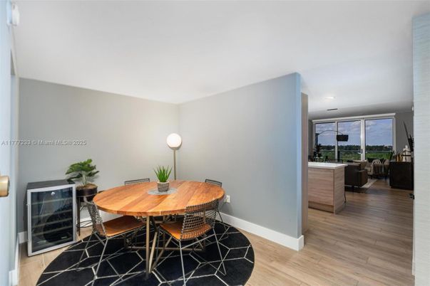 Dining room, Interior, Living room, Recessed Lighting, Wood Texture Flooring