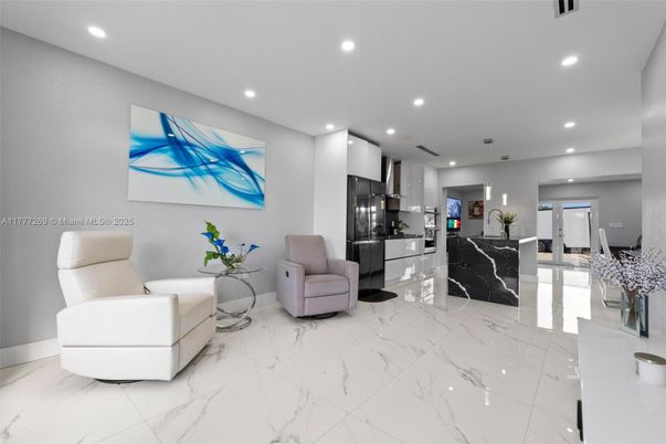 Interior, Kitchen, Marble, Pendant Lights, Recessed Lighting, Stainless Steel Appliances