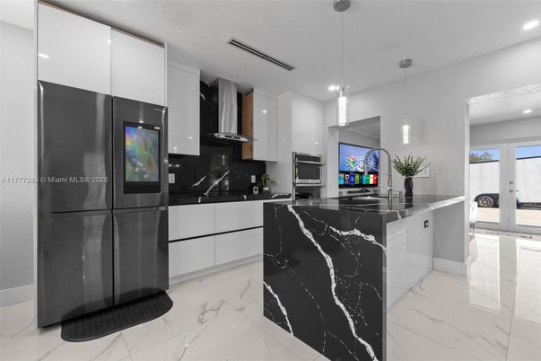 Interior, Kitchen, Marble, Pendant Lights, Recessed Lighting, Stainless Steel Appliances