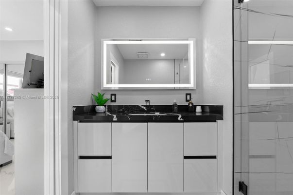 Bathroom, Dual Sink Vanities, Glass Shower, Interior, Recessed Lighting