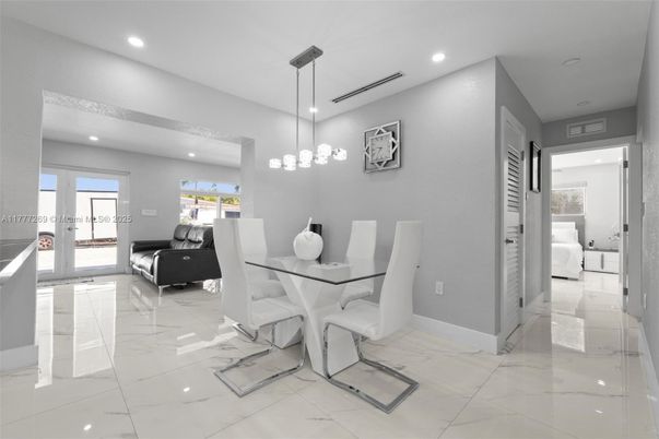 Dining room, Interior, Marble, Pendant Lights, Recessed Lighting