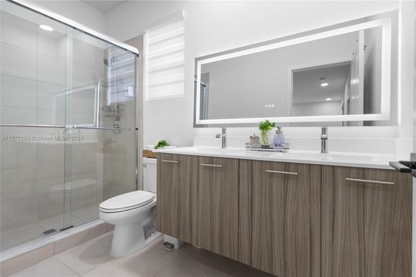 Bathroom, Dual Sink Vanities, Glass Shower, Interior, Recessed Lighting