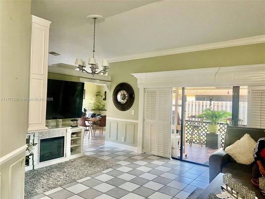 Chandelier, Fireplace, Interior