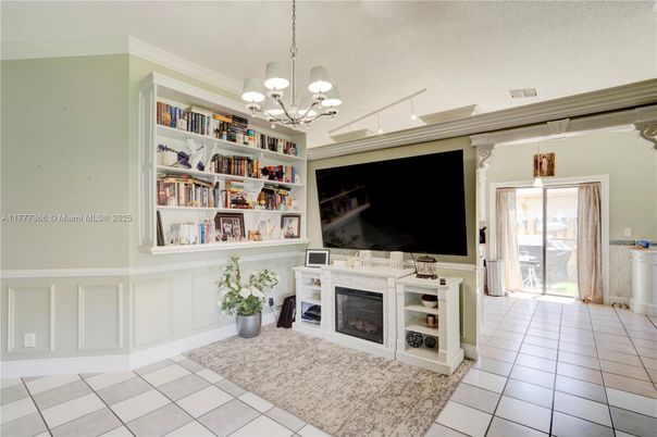 Chandelier, Fireplace, Interior