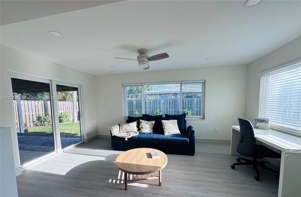 Home Office, Interior, Living room, Recessed Lighting, Wood Texture Flooring