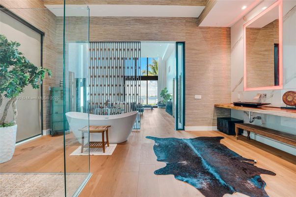 Interior, Recessed Lighting, Stone Walls, Wood Texture Flooring