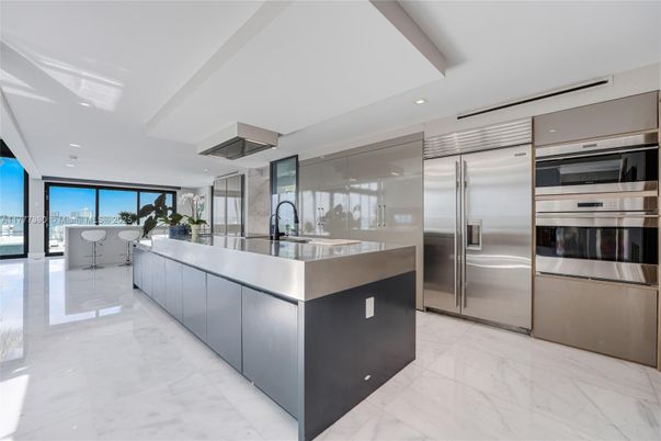 Interior, Kitchen, Marble, Recessed Lighting, Stainless Steel Appliances