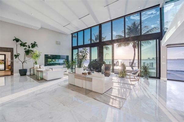 Fireplace, Interior, Living room, Marble, Recessed Lighting, Water