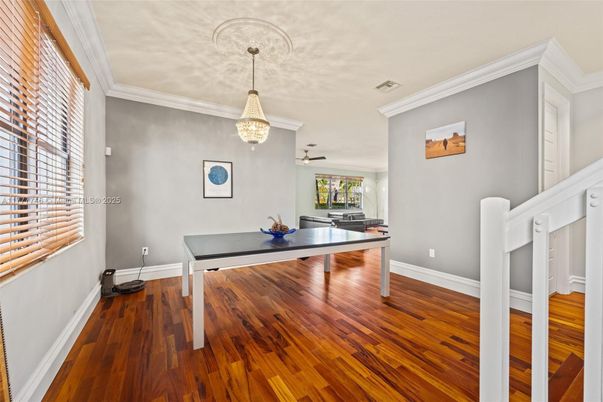 Chandelier, Game Room, Interior, Wood Texture Flooring