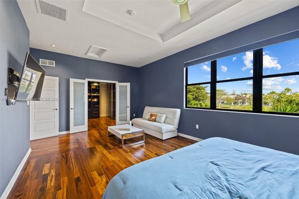 Bedroom, Interior, Recessed Lighting, Wood Texture Flooring