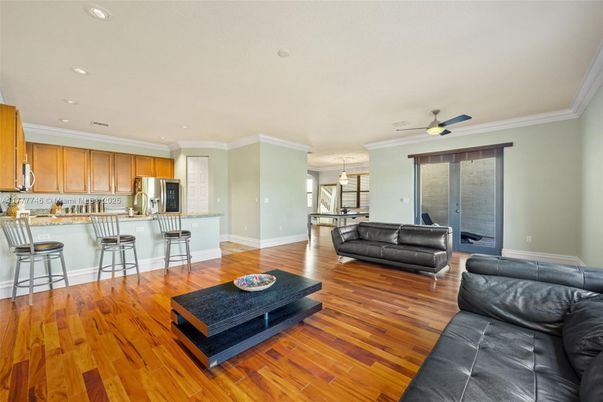 Interior, Kitchen, Living room, Recessed Lighting, Wood Texture Flooring